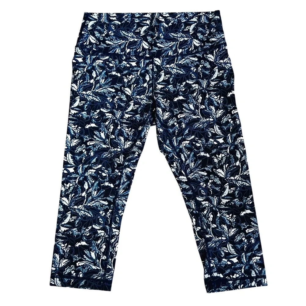 Lululemon Women’s 12 Blue Wunder Under Crop Leggings High Rise Embellished Multi